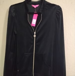 Lilly Pulitzer Black Evanna Velour Zip-Up Jacket - NWT - Size Large